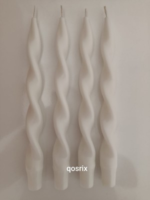 Qosrix 4'lü Beyaz Burgulu Şamdan Soya Mumu Doğal Kokulu Uzun Çubuk Konik Burgu Mum Spiral Dekoratif