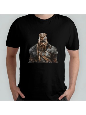 Pixxa Viking Warrior Savaşçı Berserker Norse Unisex %100 Pamuklu Bisiklet Yaka T-Shirt Model 2