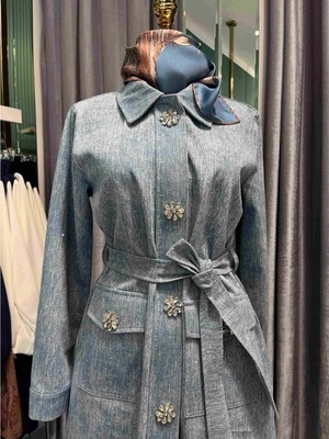 Selinada Taşlı Kot Ceket - Açık Mavi - 44