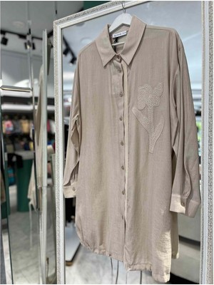 Puane Gömlek Gül Işlemeli 10519 - Bej - 1