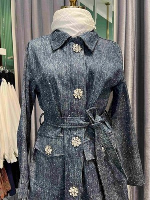 Selinada Taşlı Kot Ceket - Lacivert - 42