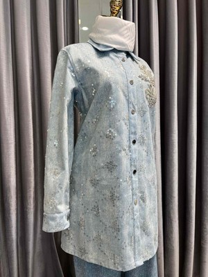 Selinada Payet Detaylı Kot Ceket - Açık Mavi - 42