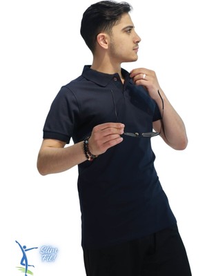 Erkek Slim Fit Dar Kesim Pamuklu Yumuşak Doku Nefes Alan Kumaş Kıvrılmaz Yaka Haki Polo Yaka Tişört Lacivert