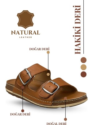 Sermoda Hakiki Deri Erkek Terlik Doğal Deri Terlik T Taba