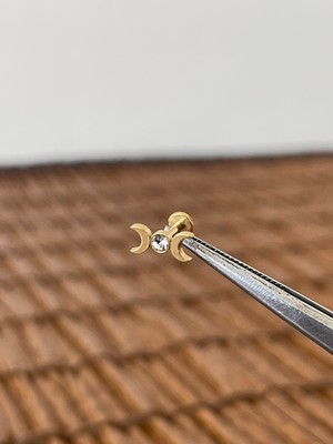 Aida Jewelss 316 L Cerrahi Çelik Ay Modeli Zirkon Taşlı Kıkırdak Helix Dudak Tragus Piercingi 6mm x 1,2 mm