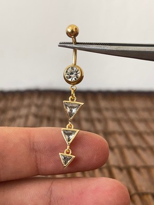 Aida Jewelss 316 L Cerrahi Çelik Zirkon Taşlı Pırlanta Modeli Parlak Göbek Piercingi
