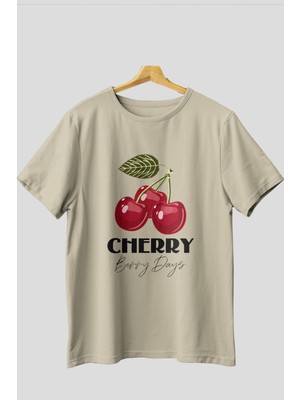 Cherry Cherries 12 Ön Baskılı Oversize T-Shirt Erkek Kadın Pamuk Bisiklet Yaka Tişort