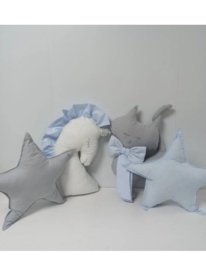 Ege Home 4 Lü  Dekoratif Yastık Seti mavi gri kedi unicorn yıldız