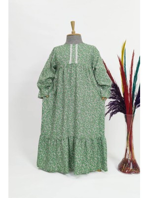 Kız Çocuk Viskon %100 Pamuk Tesettür Elbise Zümra Model Uzun Tam Boy Elbise