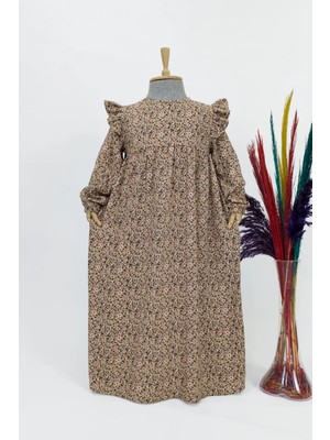 Kız Çocuk Viskon %100 Pamuk Tesettür Elbise Amine Model Uzun Tam Boy Elbise