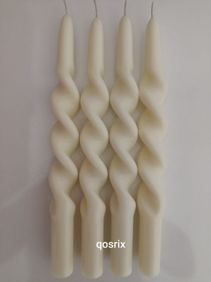 Qosrix 4'lü Açık Krem Burgulu Şamdan Soya Mumu Doğal Kokulu Uzun Çubuk Konik Burgu Mum Spiral Dekoratif