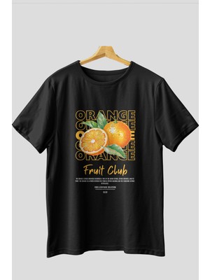 Orange Ön Baskılı Siyah Oversize T-Shirt Erkek Kadın Pamuk Bisiklet Yaka Tişort