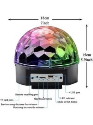 Aydoğan Ticaret44 LED Magıc Cristal Sihirli Küre Bluetooth'lu Kumandalı USB Girişli Parti ve Disko Topu