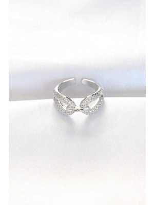 Zirkon Taşlı Silver Renk Ayarlanabilir Yüzük