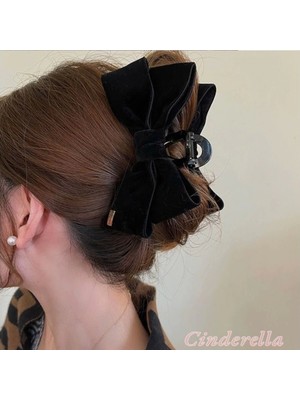 Lovedays Mat Kadife Kumaş Büyük Boy Fiyonk Model Kadın Mandal Toka Siyah - Mandallı Saç Topuz Tokası