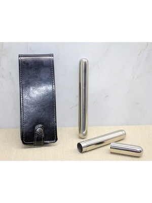 Büro Ev Ofis Hediyesi Için Ikili Deri Kılıflı Paslanmaz Çelik Puro Tüpü