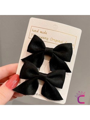 Cinderella Accessories 2'li Çocuk Saten Fiyonk Toka Seti Siyah Tek Ebat Kadın Kullanıcı İçin