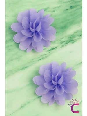 2'li Chiffon Flower Kız Çocuk Toka Seti Lila - Çiçekli Bebek Çocuk Saç Tokası Çıtçıtlı Pens Toka