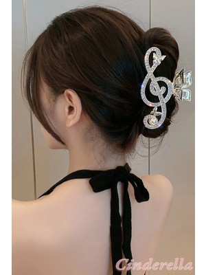 Sol Anahtarı Notalı Müzik Rhine-Stone Metal Mandal Toka Gümüş Renk - Kadın Mandallı Saç Topuz Tokası