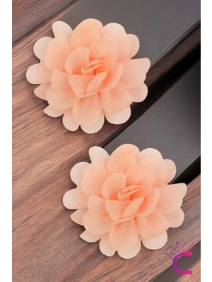 2'li Chiffon Flower Kız Çocuk Toka Seti Somon - Çiçekli Bebek Çocuk Saç Tokası Klips Pens Toka