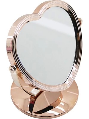 Kalp Model 7 Inç= Çap:17.5cm Makyaj Aynası Çift Taraflı Bronz - Gümüş Pls.çerçeve Sabit Ayak (4887)