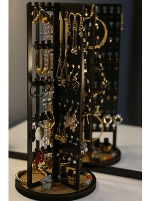 UltraNova Şık Ahşap Çok Amaçlı Takı Organizeri, Dekoratif Stand, Kolye, Küpe, Yüzük, Bilezik Tutucu