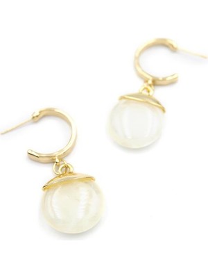 Taşlı Halkalı Küpe - Krem