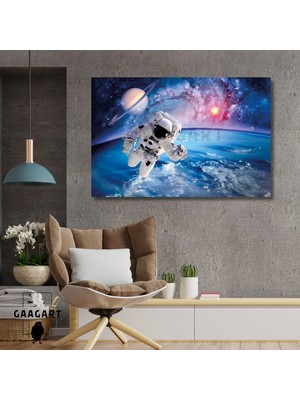 Tekli Yatay Kanvas Duvar Tablosu Uzay ve Astronot
