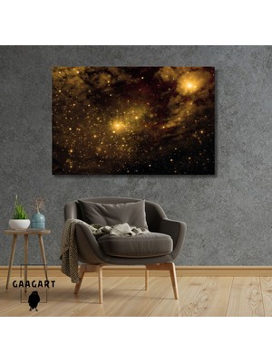 Tekli Yatay Kanvas Duvar Tablosu Uzay Sarı Yıldız Takımları