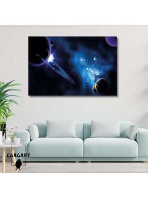 Tekli Yatay Kanvas Duvar Tablosu Uzay Gezegenler ve Yıldızlar
