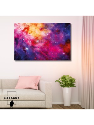 Tekli Yatay Kanvas Duvar Tablosu Uzay Pembe Turuncu Yıldızlar