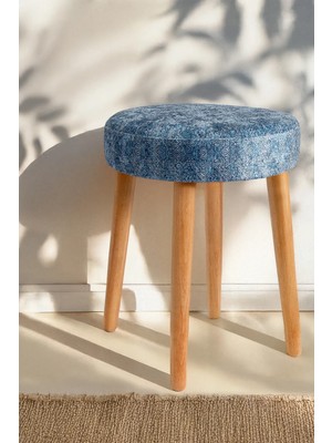 Yuvarlak Tabure Rustik Ahşap Ayaklı Minderli Kadife Mutfak Salon Yemek Oturma Odası Taburesi Orella