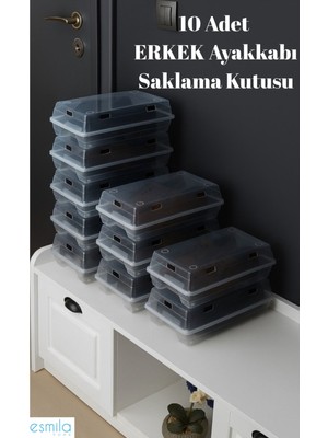 Turuncu Renkli 10 Adet Şeffaf Erkek Ayakkabı Saklama Kutusu Seti