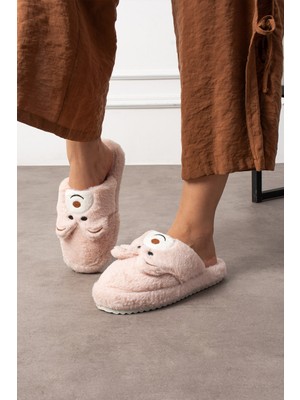 Kadın Ev Terliği Ayıcık Figürlü Peluş Ev Terliği Ses Yapmaz Taban Sıcak Şık Tasarım