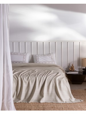 Madame Coco Mathilda Çift Kişilik %100 Pamuk Karde Düz Pike Takımı - Bej