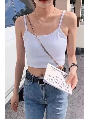 Beyaz Y2K Askılı Crop