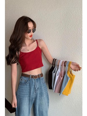 Kırmızı Harajuku Y2K Askılı Crop