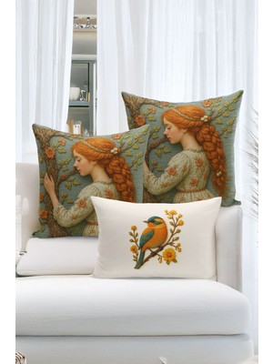 Çift Tarafı Dijital Baskılı  3'lü Kırlent Kılıfı Seti (Panç /punch Nakış Desen Görünümlü)