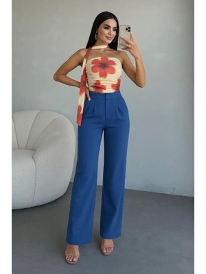 Kadın Yüksek Bel Plise Detay Bol Paça Pantolon