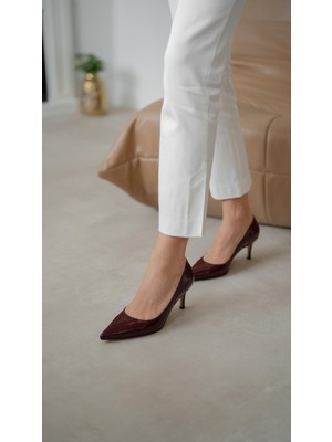 Brant Bordo Rugan Hakiki Deri  Topuklu Ayakkabı