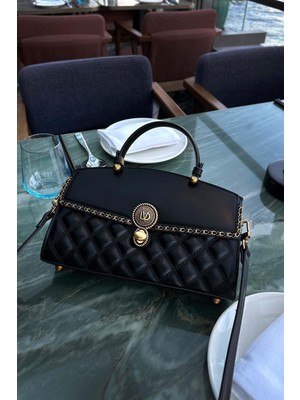 Siyah Şerit Zincir Detay Omuz Çantası