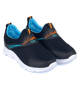 Çocuk Unisex Siyah Turkuaz Bağcıksız Slip-On Rahat Kalıp Günlük Sneaker Spor Ayakkabı