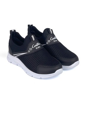Çocuk Unisex Siyah Beyaz Bağcıksız Slip-On Rahat Kalıp Günlük Sneaker Spor Ayakkabı
