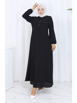 Düğme Detaylı Elbise 4114-01 Siyah