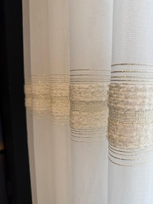 Altın Gold Yatay Çizgili Pilesiz Tül Perde, Ütü Istemez Yüksek Kaliteli Tül Perde