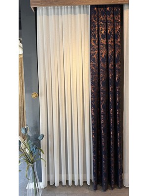 Desensiz Vakko Bambu Sade Desenli 1-2 Seyrek Pile Tül Perde, Etekleri Kurşunlu Kırışmaz Tül Perde