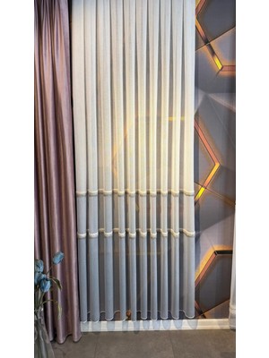 Soft Yatay Çizgi Desen Gri Tonlarında 1-3 Sık Pile Tül Perde, Ütü Istemez Yüksek Kaliteli Tül Perde