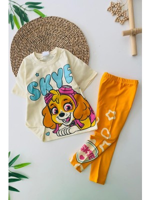 Miniğimin Cicileri Sky Pw Baskılı Kız Çocuk Taytlı takım - Turuncu