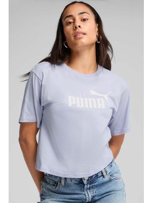 Puma ESS Cropped No.1 Logo Tee Mavi Kadın Kısa Kol T-Shirt