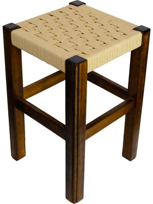 El Yapımı Ahşap Örmeli Hasır Tabure 45 cm | Şık ve Zarif Tasarım